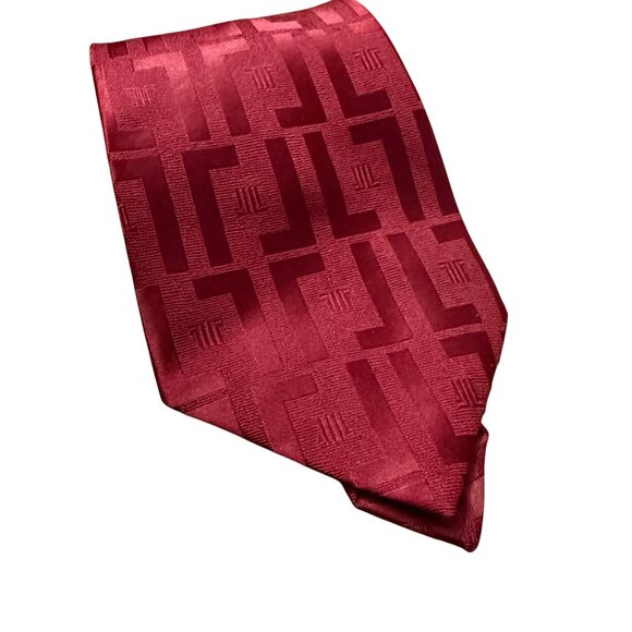 Lanvin Paris Burgundy Logo Geometric Silk Textured Classic Neck Tie Mens OS NEW